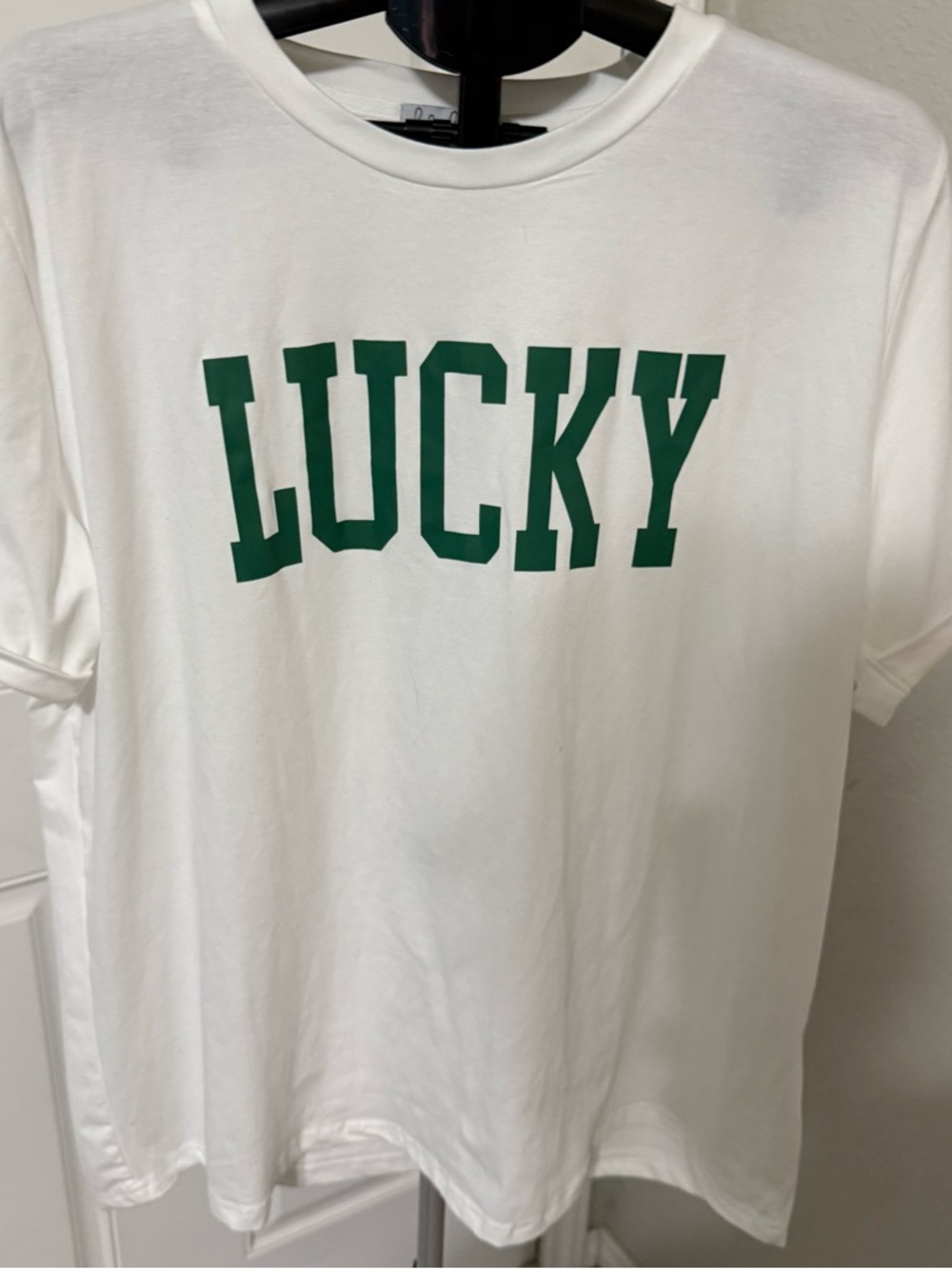 Lucky Graphic Crewneck T-Shirt - White with Green Print